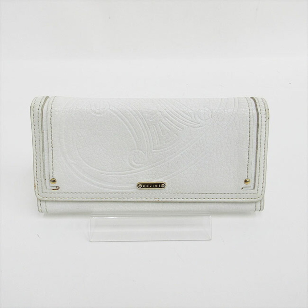 Celine Triomphe Long Wallet White Leather